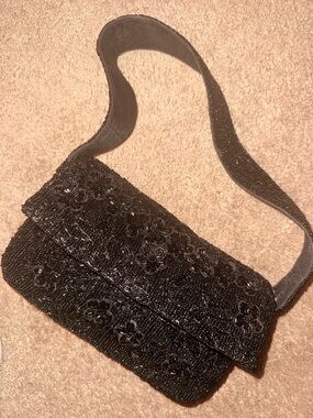 T.J.Maxx Black Beaded Floral Evening Clutch